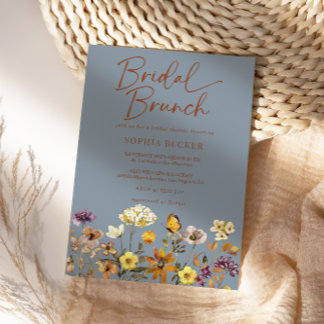 Invitation Fête des mariées Boho Fleur sauvage bleu