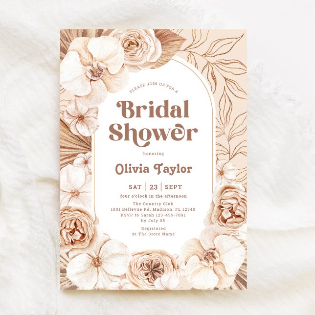 Invitation Fête des mariées Boho Floral Mocha (Créateur téléchargé)