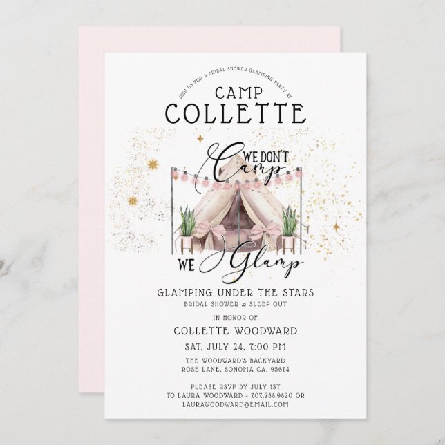 Invitation Fête des mariées Boho Glamping Sous Les Étoiles (Devant / Derrière)