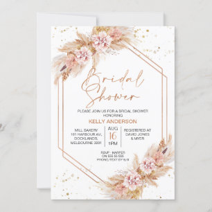 Invitation Fête des mariées Boho Pampas géométrique rose or