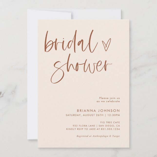 Invitation Fête des mariées Boho Terracotta | Mariée minimale (Devant)