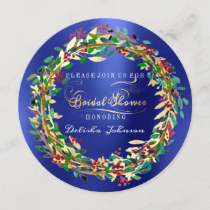 Invitation Fête des mariées Bois Cobalt Floral Vert Or