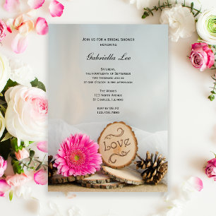 Invitation Fête des mariées bois rose rustique