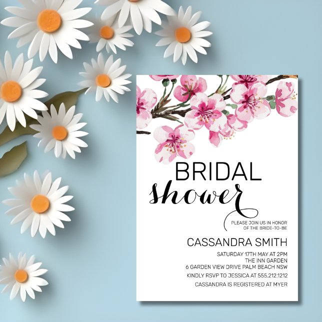 Invitation Fête des mariées botanique chic rose cerise en fle (Créateur téléchargé)