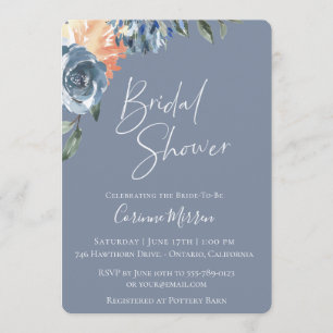 Invitation Fête des mariées botanique de Pêche Bleu Ardoise