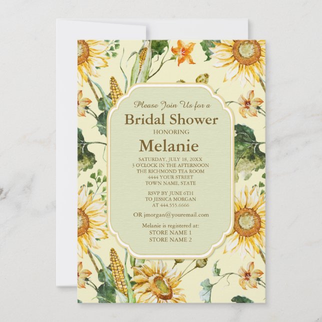 Invitation Fête des mariées botanique de tournesol de beauté  (Devant)