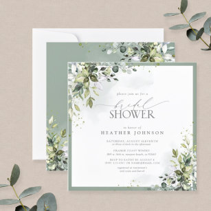 Invitation Fête des mariées botanique Dusty Blue Eucalyptus