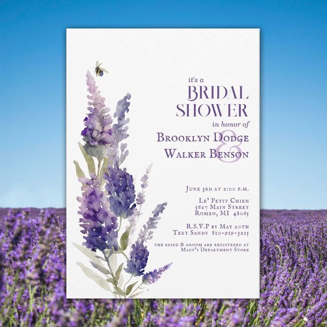 Invitation Fête des mariées Botanique Lavande Florale Violet (Beautiful botanical shower invitation with watercolor lavender blooms. Editable for any occasion.)