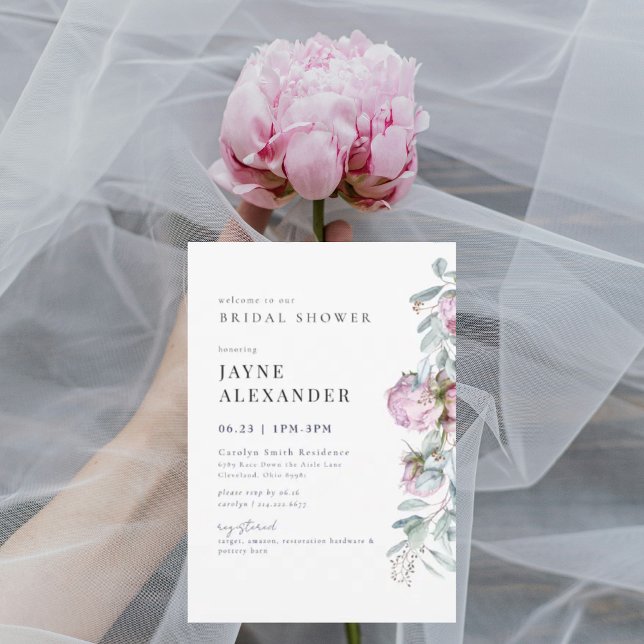 Invitation Fête des mariées botanique Pink Peonies (Créateur téléchargé)