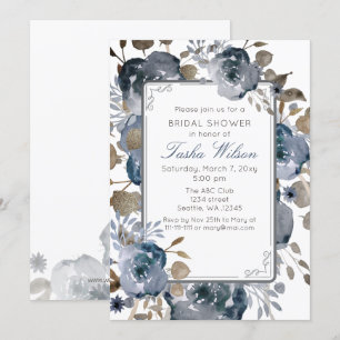 Invitation Fête des mariées botanique vintage Blue Gold