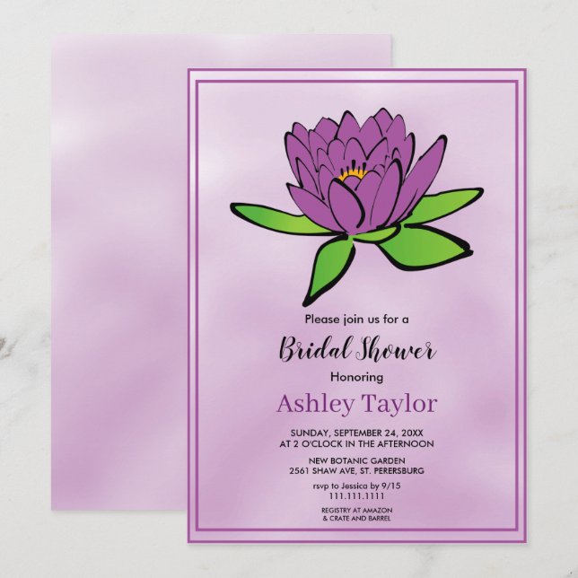 Invitation Fête des mariées botanique violet poussiéreuse (Devant / Derrière)
