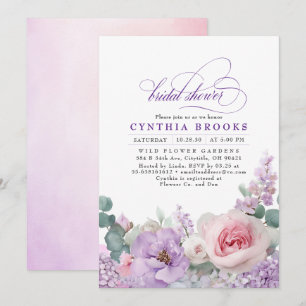 Invitation Fête des mariées botanique violet rose floral Boho
