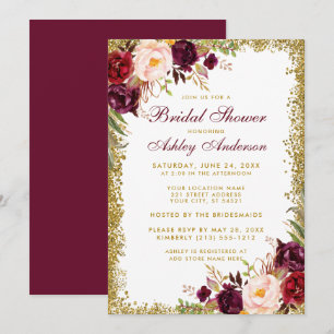 Invitation Fête des mariées Bourgogne Floral Gold Parties sci