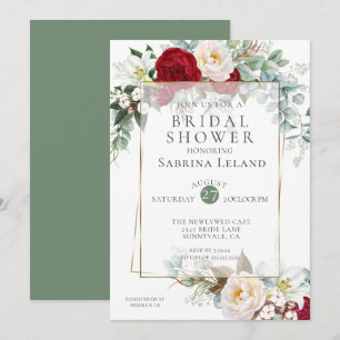 Invitation Fête des mariées   Bourgogne Peony Floral Frame