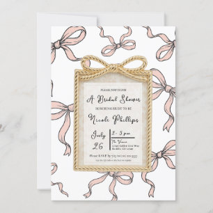 Invitation Fête des mariées Bow Bow Gold Bow Frame Rose Ribbo