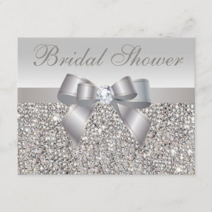 Invitation Fête des mariées Bow & Diamond Sequins Argent Impr