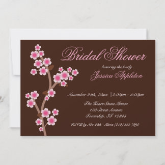 Invitation Fête des mariées Brown en fleurs de cerisier rose