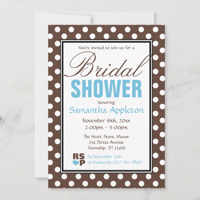 Invitation Fête des mariées Brown Polka Dot Blue Chevron (Devant)
