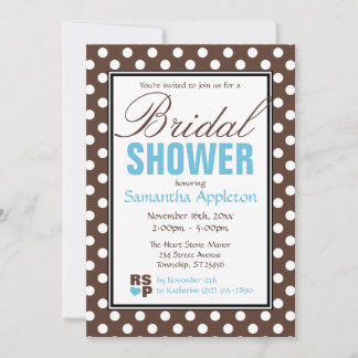 Invitation Fête des mariées Brown Polka Dot Blue Chevron
