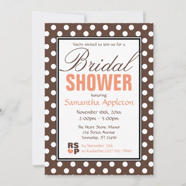 Invitation Fête des mariées Brown Polka Dot Orange Chevron (Devant)