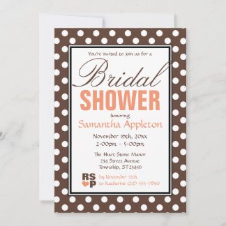 Invitation Fête des mariées Brown Polka Dot Orange Chevron
