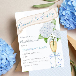 Invitation Fête des mariées Brunch & Bubbly Blue Hydrangea