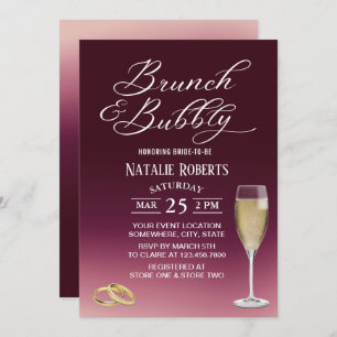 Invitation Fête des mariées Brunch & Bubbly Burgundy Red Ombr