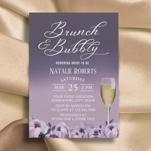 Invitation Fête des mariées Brunch Bubbly Élégant Purple Flor