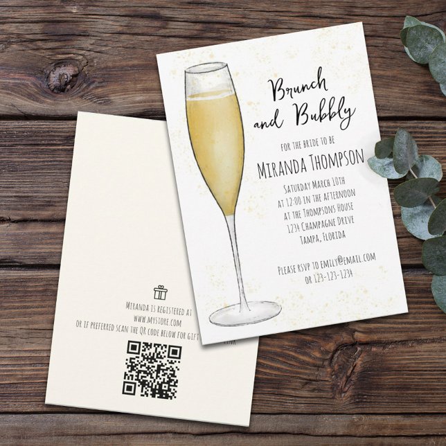 Invitation Fête des mariées Brunch Bubbly QR Code Cadeau Regi (Créateur téléchargé)