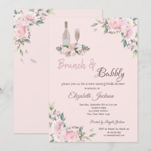 Invitation Fête des mariées Brunch & Bubbly rose Fleurs