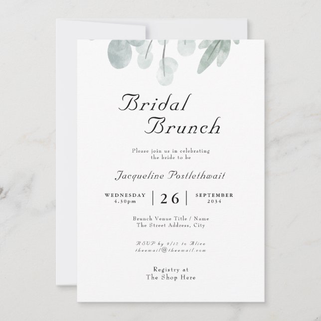 Invitation Fête des mariées Brunch Eucalyptus Floral Mariage (Devant)