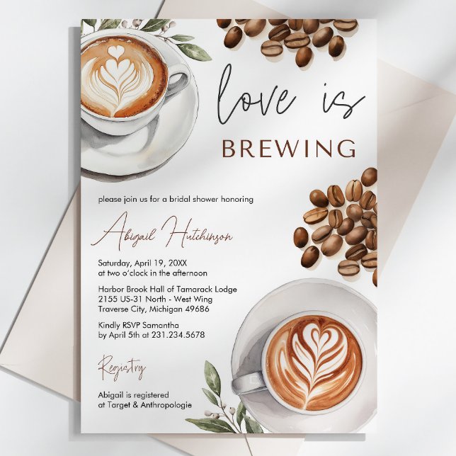 Invitation Fête des mariées café - L'amour brasse (Coffee Bridal Shower - Love is Brewing Bridal Shower Invitation)