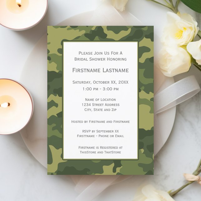 Invitation Fête des mariées Camo ou partie d'engagement (Green Camo Print Bridal Shower Invitation)