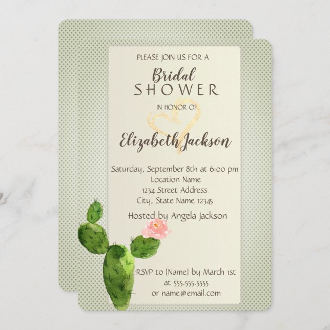 Invitation Fête des mariées cardiaque Pois moderne Cactus (Devant / Derrière)