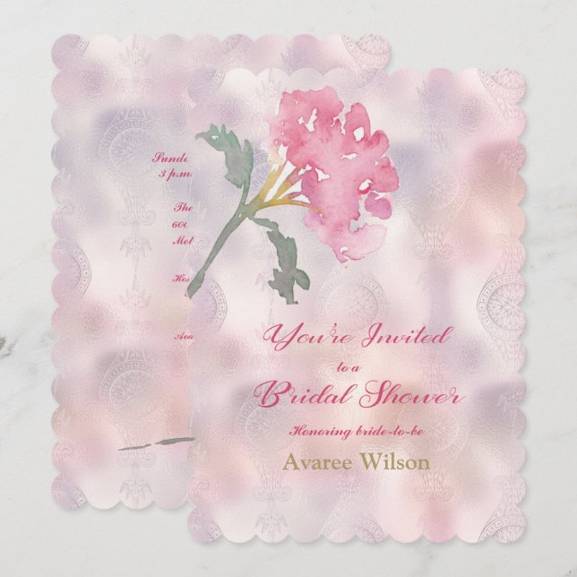 Invitation Fête des mariées carnation rose (Devant / Derrière)