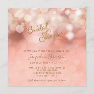 Invitation Fête des mariées carré Pink Pastel Bokeh Sparkle