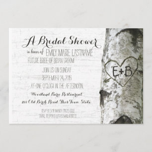 Invitation Fête des mariées Carved Heart Birch Tree