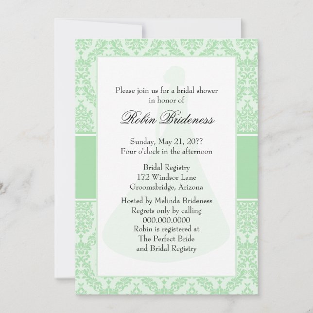 Invitation Fête des mariées Celadon Damask (Devant)