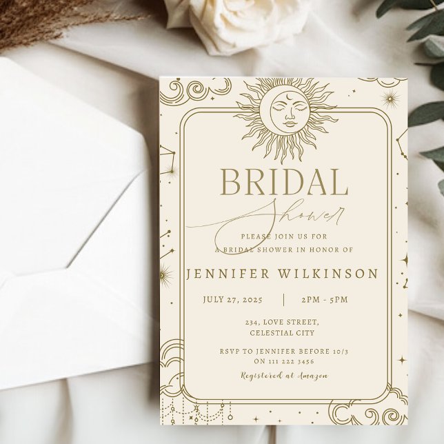 Invitation Fête des mariées céleste de la magie mystique de l (Celestial Magical Mystical Moon Star Bridal Shower Invitation)