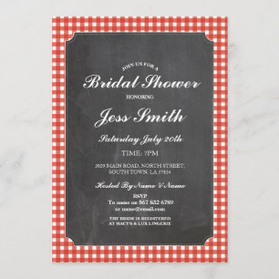 Invitation Fête des mariées Chalk Party Rustic Red Check Invi