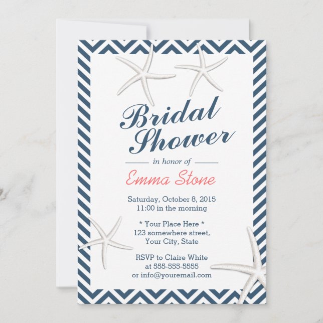 Invitation Fête des mariées Chevron Stripes de poissons Starf (Devant)