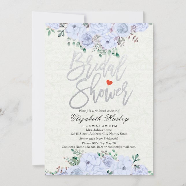 Invitation Fête des mariées Chic Argent Script Aquarelle Flor (Devant)
