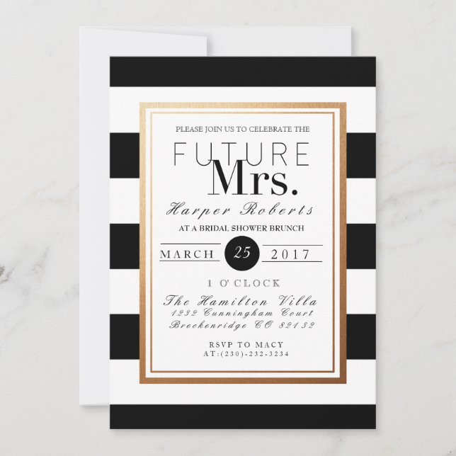 Invitation Fête des mariées chic et formelle | Or et noir (Devant)