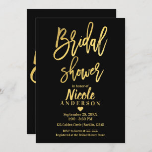 Invitation FÊTE DES MARIÉES Chic Gold Foil Black Modern Scrip