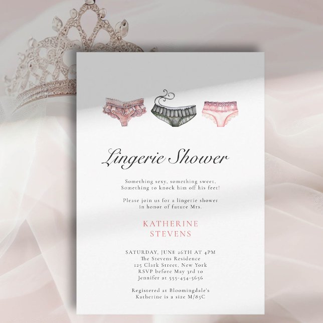 Invitation Fête des mariées chic Lingerie rose noir (lingerie shower invitation bridal party pink black underwear watercolor)