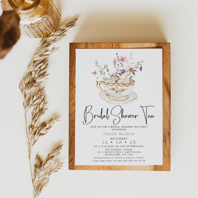 Invitation Fête des mariées Chic Tea Party Fleur sauvage (Bridal Tea Party Invitation, Wildflowers Floral High Tea Shower Invite, Floral Tea Party Wedding)