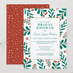 Invitation FÊTE DES MARIÉES Christmas Mistletoe & Holly