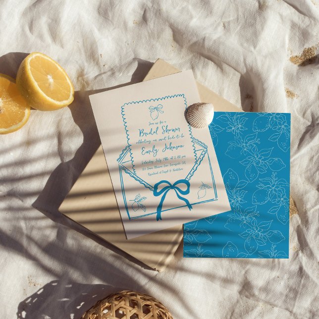 Invitation Fête des mariées Citron Bleu Mâle Levé (Créateur téléchargé)