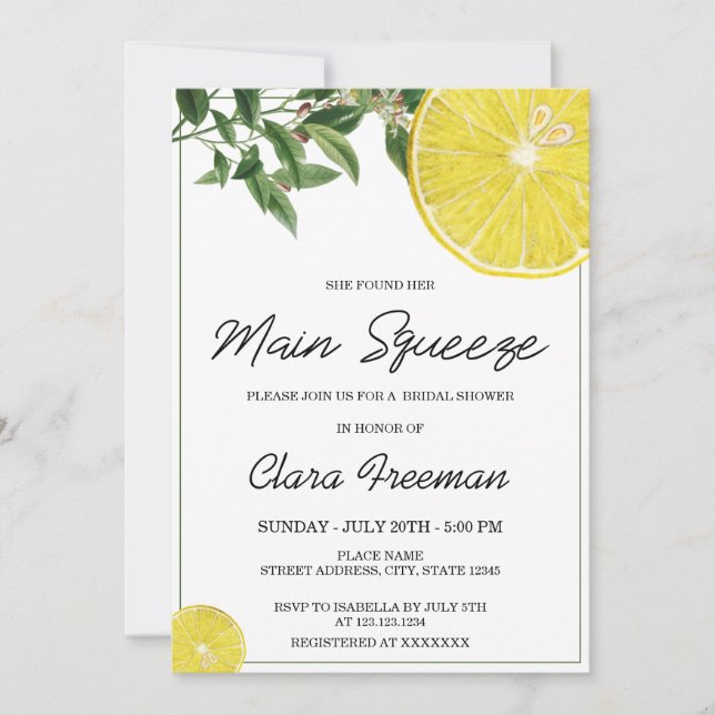 Invitation Fête des mariées citron moderne en noir (Devant)