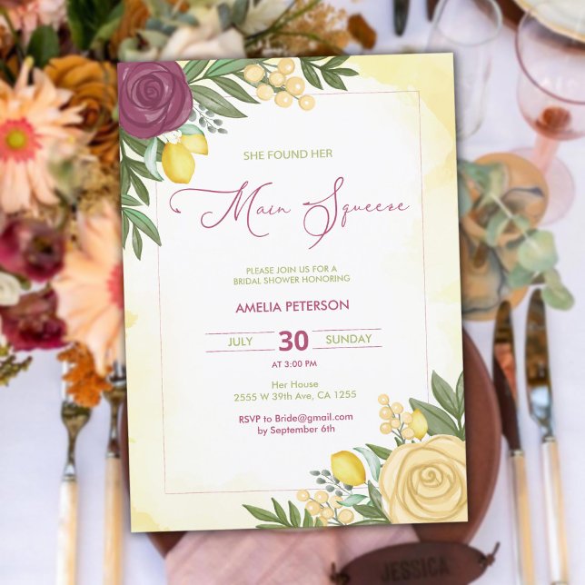 Invitation Fête des mariées Citrone Lumineuse Squeeze (Main Squeeze Citrus Bright Lemon Bridal Shower Invitation)